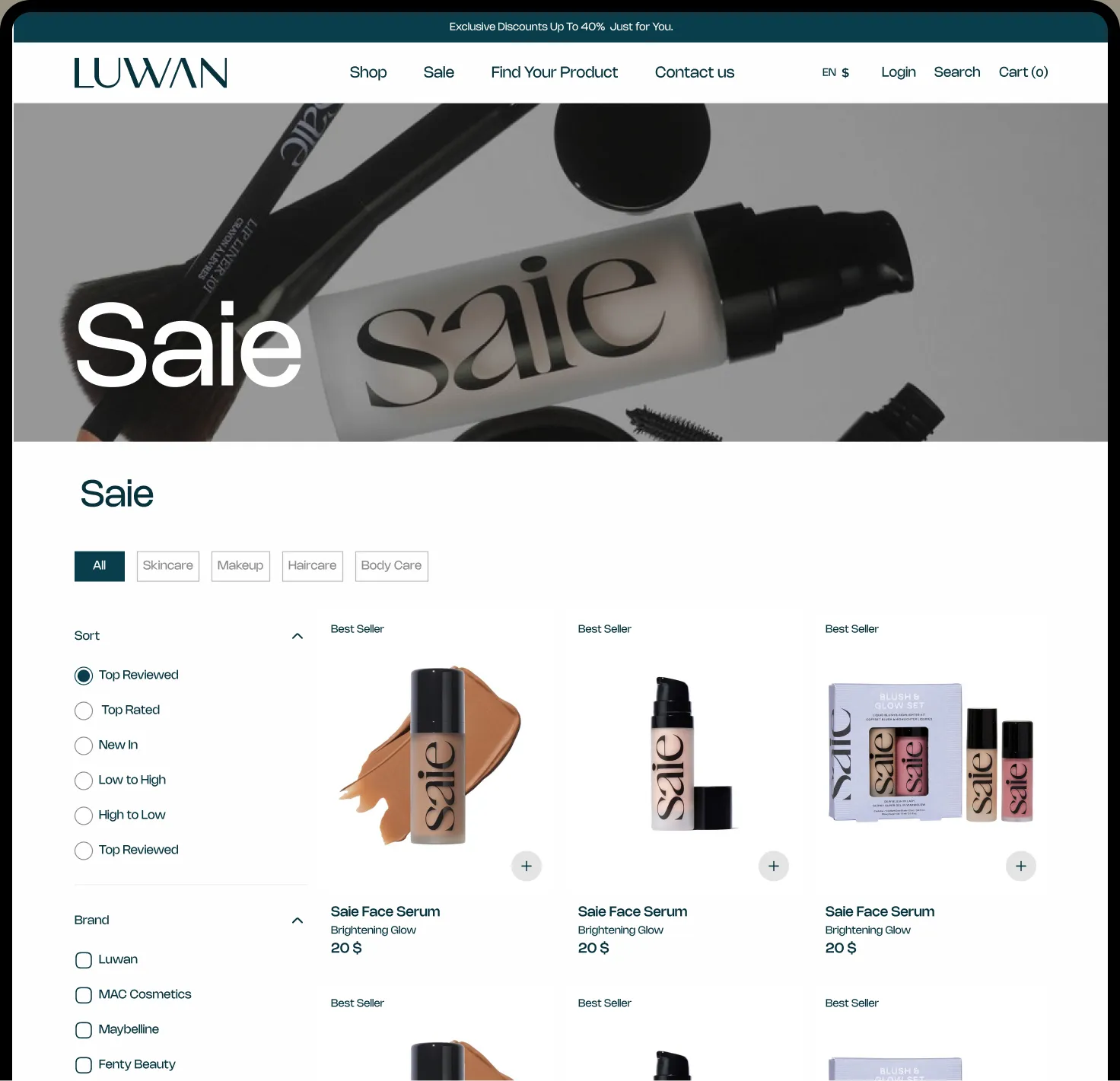 LUWAN website — Saie brand page