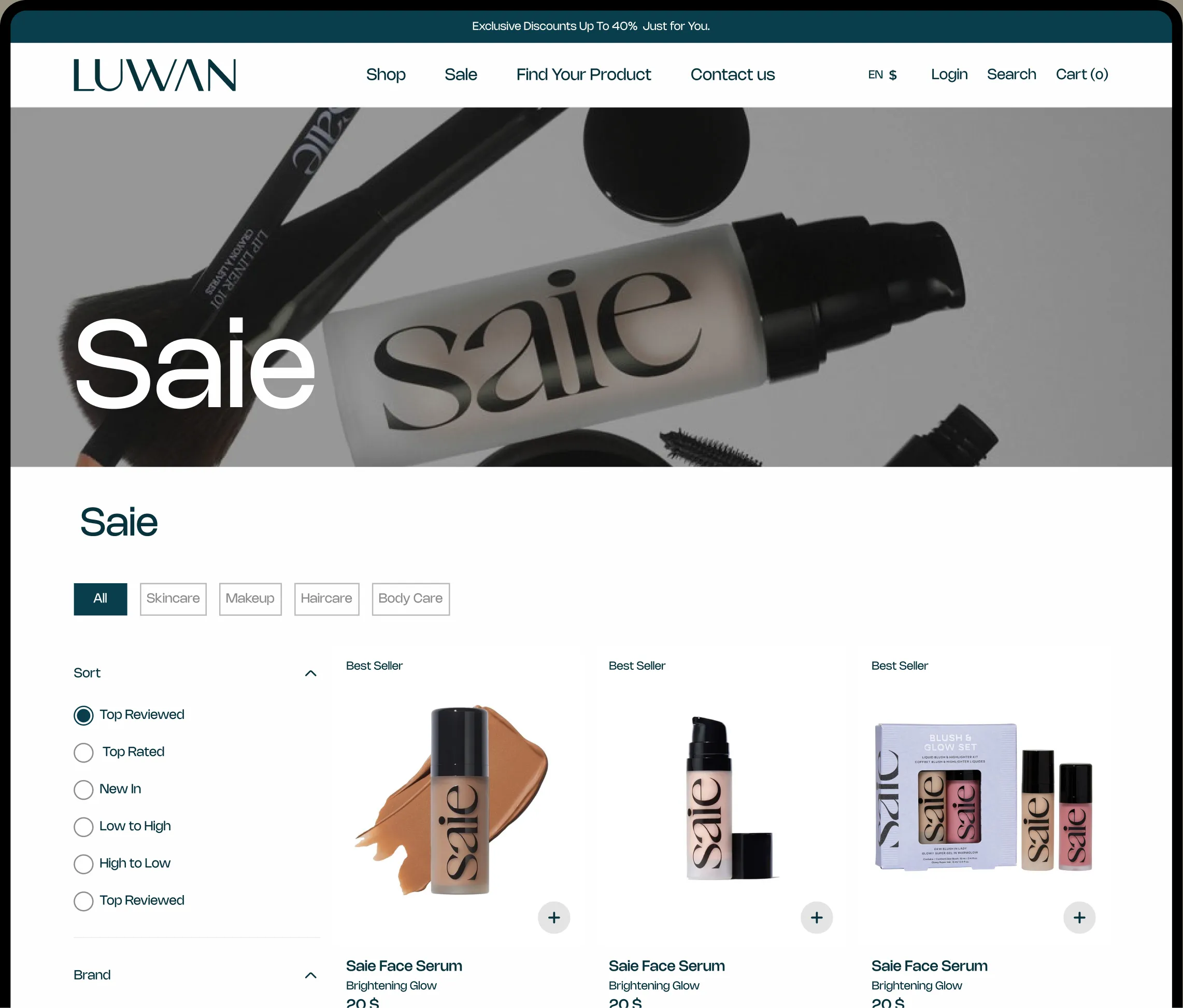 LUWAN website — Saie brand page